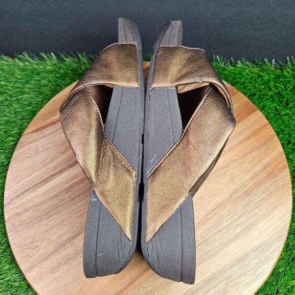 FitFlop Lulu Sandals Women's 9 Bronze Leather Comfort Cross Strap Slide Wedge - Picture 9 of 14